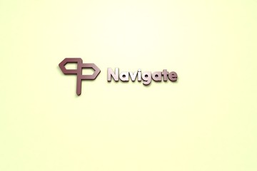 3D illustration of Navigate, brown color and brown text with light background.