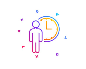 Person waiting line icon. Service time sign. Clock symbol. Gradient line button. Waiting icon design. Colorful geometric shapes. Vector