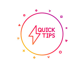 Quick tips line icon. Helpful tricks sign. Tutorials with lightning or energy symbol. Gradient pattern line button. Quickstart guide icon design. Geometric shapes. Vector