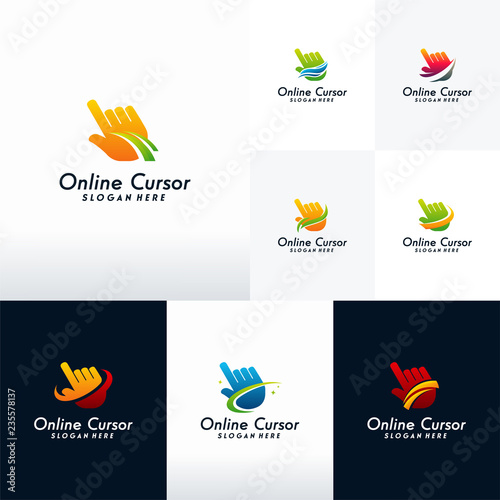 set of online cursor logo designs vector cursor with swoosh logo