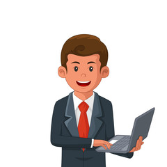 Businessman Holding a Laptop Illustration