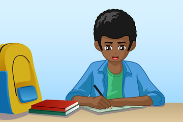 Little Boy Doing Homework Illustration