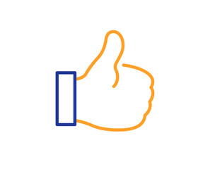 Like line icon. Thumbs up sign. Positive feedback, social media symbol. Colorful outline concept. Blue and orange thin line color Like icon. Vector