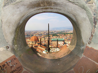View of the skyline of Florence, Italy through a window