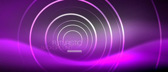 Neon circles abstract background, shiny lines