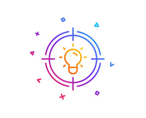 Idea line icon. Light bulb or Lamp in target sign. Creativity, Solution or Thinking symbol. Gradient line button. Idea icon design. Colorful geometric shapes. Vector