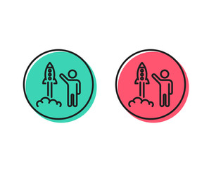 Launch project line icon. Startup rocket sign. Innovation symbol. Positive and negative circle buttons concept. Good or bad symbols. Launch project Vector