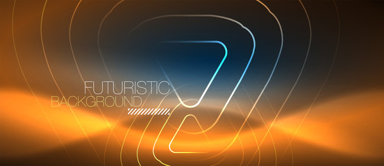 Neon glowing techno lines, hi-tech futuristic abstract background template with geometric shapes