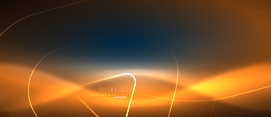 Neon glowing techno lines, hi-tech futuristic abstract background template with geometric shapes