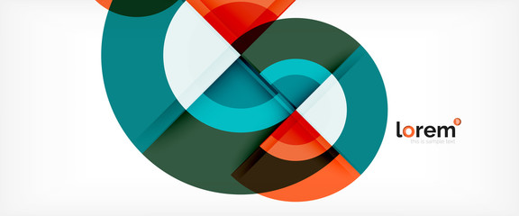 Fototapeta premium Nowoczesne koła geometryczne streszczenie tło, kolorowe kształty okrągłe z efektami cienia