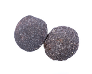 Set of concretion stones from southwest Kansas, USA. Kansas Pop Rocks isolated on white background. Contains a male (crystallized) and female (smooth) stone. 