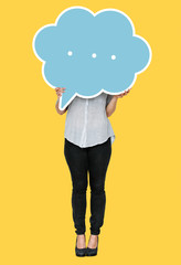 Woman holding a speech bubble