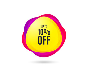 Up to 10% off Sale. Discount offer price sign. Special offer symbol. Save 10 percentages. Gradient sales tag. Abstract shopping banner. Template for design. Vector