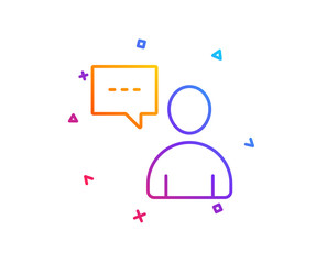 User communication line icon. Person with chat speech bubble sign. Human silhouette symbol. Gradient line button. Users chat icon design. Colorful geometric shapes. Vector