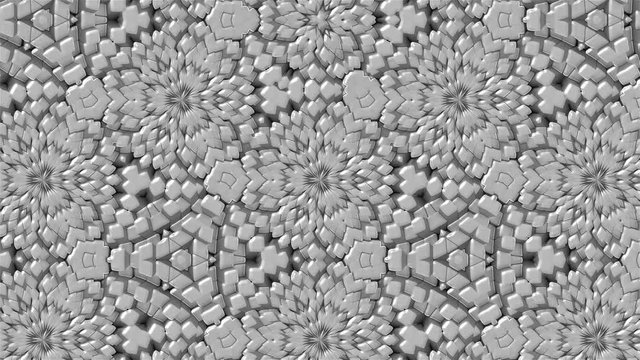 Many symmetrical kaleidoscopes as flowers - fractal 3d rendering backdrop, computer generating background