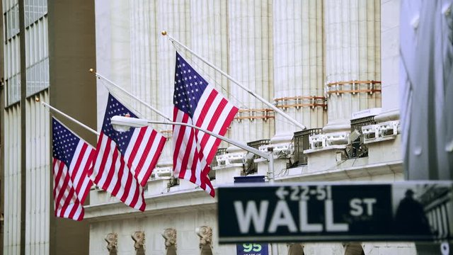 Wall Street road sign in Downtown Manhattan New York City