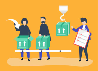 Character illustration of people with packages for shipment