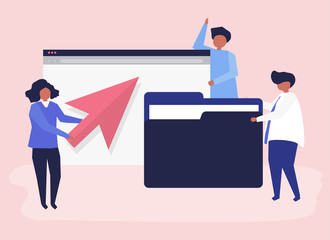 Obraz premium Character illustration of people with data concept icons