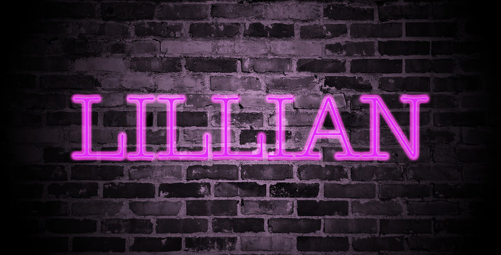 first name Lillian in pink neon on brick wall