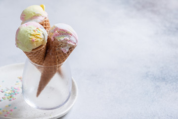 Colorful unicorn ice cream cones