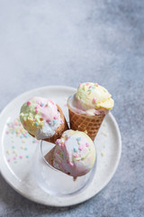 Colorful unicorn ice cream cones