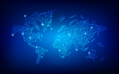 World map in electronic style; concept of world technology 