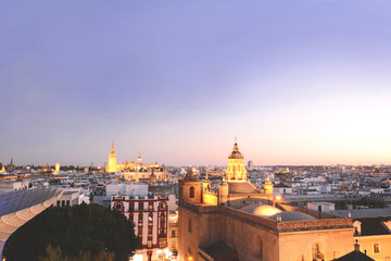 Fototapeta na wymiar Cityscape of Seville at sunset.