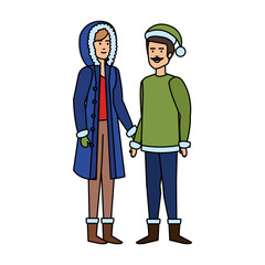 young couple with winter clothes