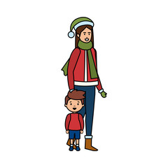 mother and son with christmas clothes