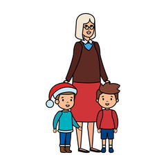 grandmother and kids with december clothes