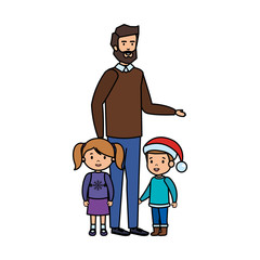 father and kids with christmas clothes