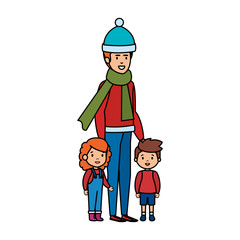 father and kids with christmas clothes