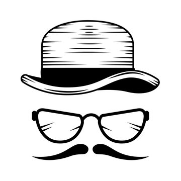top hat with mustache and glasses hipster accessories