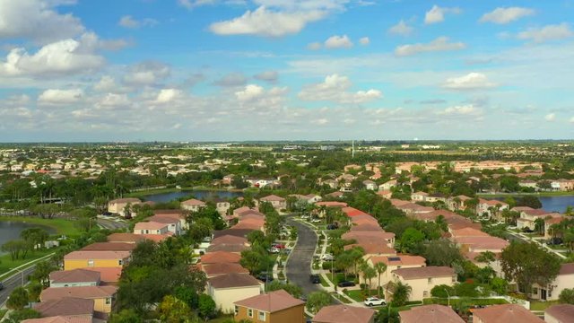 Aerial video residential neighborhoods Pembroke Pines Florida