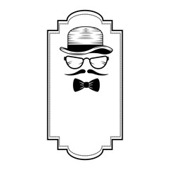 top hat with mustache and glasses hipster frame