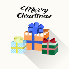 decorated colorful gift boxes happy new year merry christmas concept flat isolated