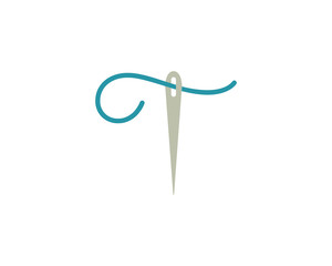 Thread, needle and T Letter Logo Icon 001