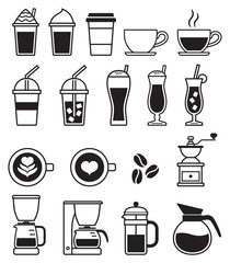 Coffee black icons. Vector illustrations.