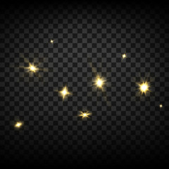 Set of lens flares and glowing lights effects isolated on transparent background, abstract magic Illustration