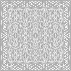 Template Print for Fabric. Pattern of floral geometric ornament with Border. illustration. Seamless. For Print Bandana, Shawl, Carpet.