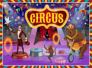Big top circus show magician, animals performance © Vector Tradition