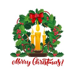Christmas candles in Xmas pine tree wreath