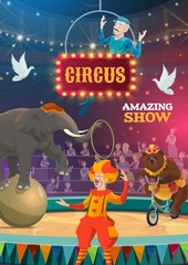 Big top circus animal and clown show