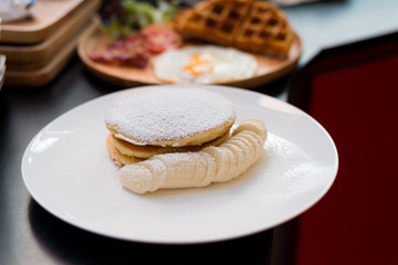 homemade pancake in mini cafe 