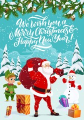 Winter holidays, Santa and elf, snowman