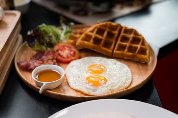 homemade waffle in mini cafe 