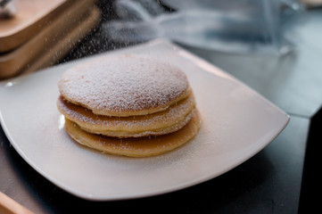 homemade pancake in mini cafe 