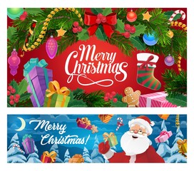 Christmas tree, Santa and New Year gifts socks