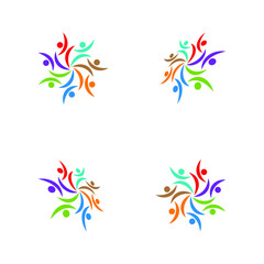 people teamwork group colorful logo template vector illustration
