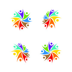 people teamwork group colorful logo template vector illustration